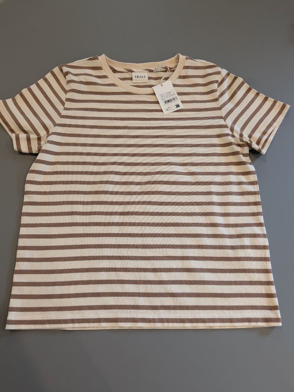 Skall Studio Loui Regular Tee S Small Brown White Stripe Organic Cotton NWT
